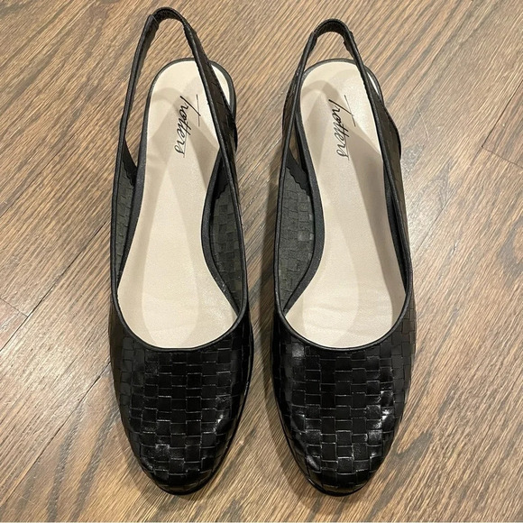 Trotters Handwoven Leather Slingback Lucy Flats Black size 8 N (AA Narrow) - Picture 1 of 12
